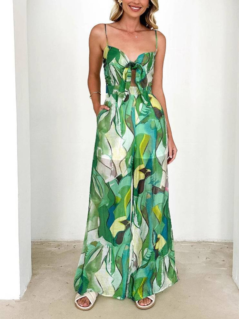 Floral Bow Strap Casual Jumpsuit
