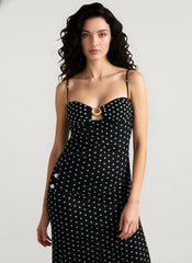 Polka Dot Cami Cutout Slim Maxi Dress