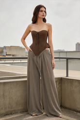Tie Strapless High Waist Color Block Patchwork Maxi Dress
