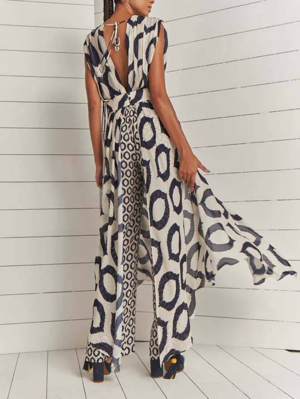 V-Neck Print Shirt Two-piece Set