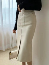 High Waist PU Leather Split Skirt