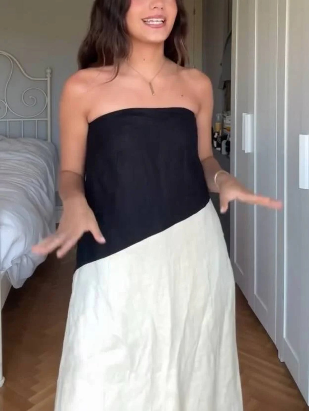 Strapless Backless Slit Dress with Elegant Tie