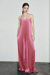 Strapless Pleated Maxi Ball Gown Formal Dress