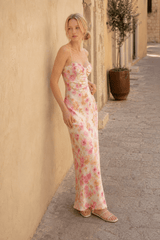 Printed Open Back Cami Ruched Vacation Dress