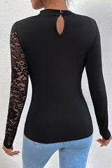 Lace Cutout Patchwork Asym Blouse