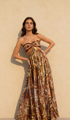 Strapless Lace Up Pleated Boho Dress