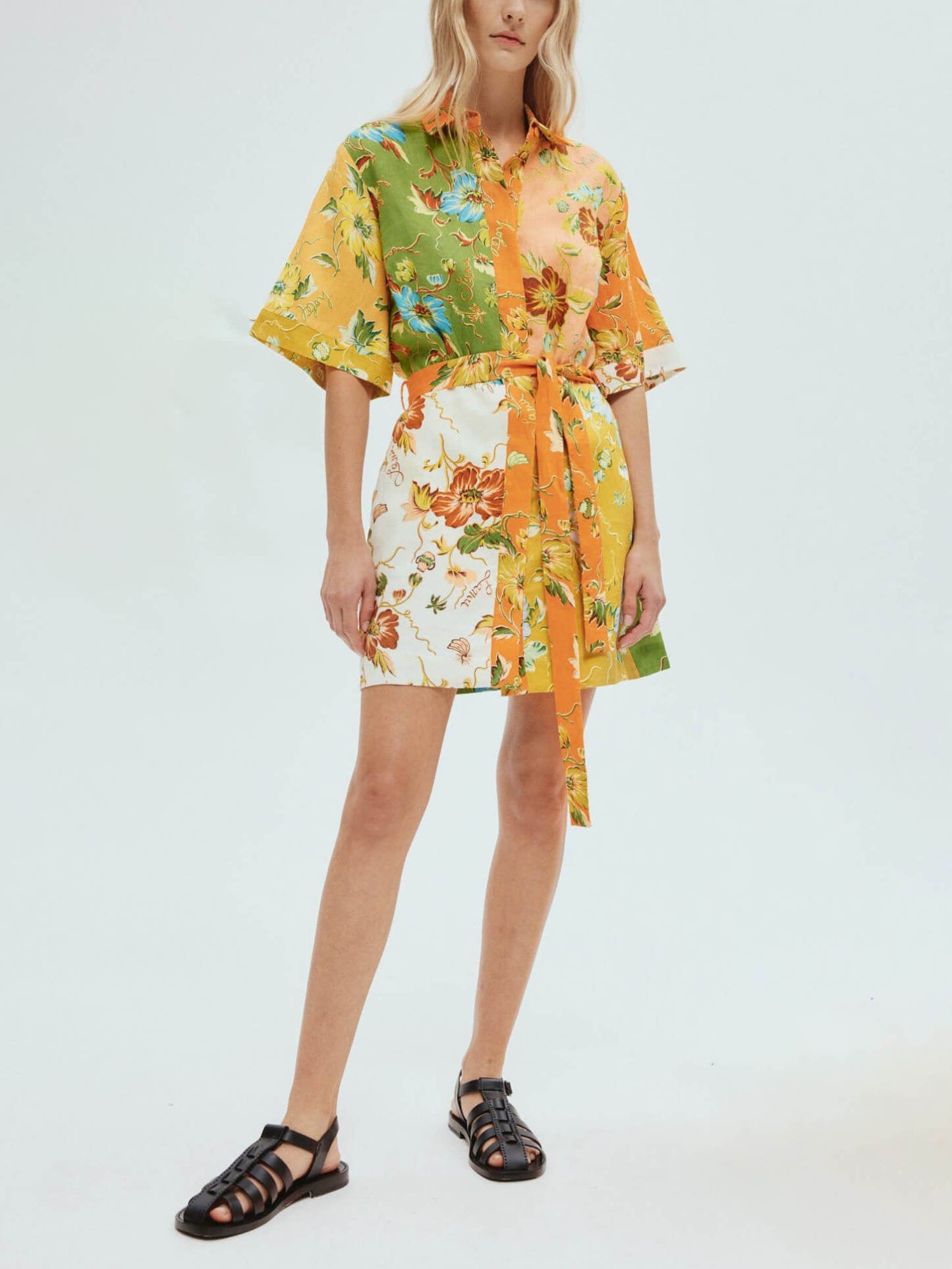 Contrasting Floral Print Unique Mini Dress