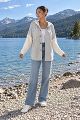 Ribbed Sleeve Patchwork Button Hoodie