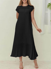 Round Neck Sleeveless Pleated Maxi Dress