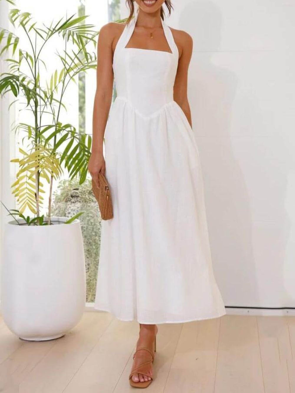 Chic Wide Strap Halter Backless Dress