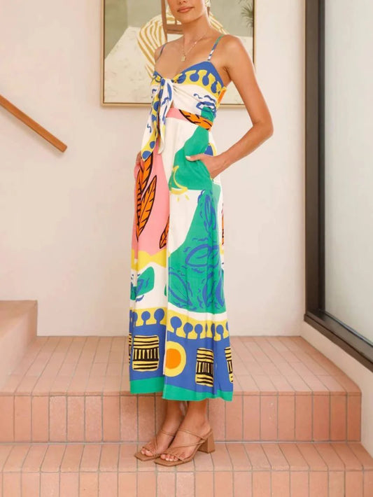 Bow Tie Sleeveless Slit Midi Dress