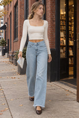 Solid Minimalist Washed Wide Leg Jeans