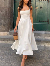 Sling Square Collar Elegant Large Swing Midi Dress