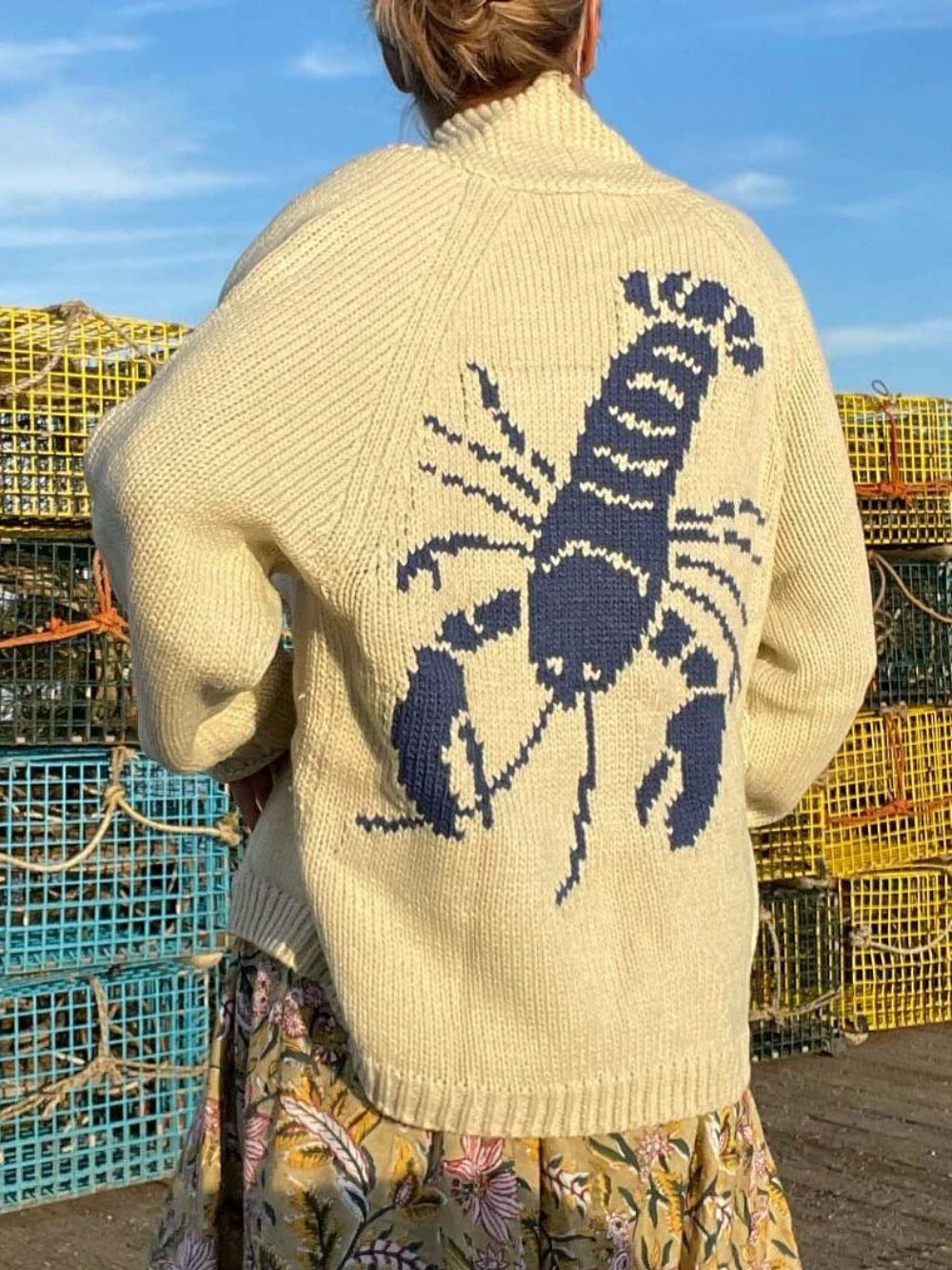 Lobster Graphic Cardigan Sweater