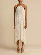 Charming Pleated Drawstring Waist Tiered Halterneck Dress