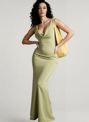 Satin Bodycon Backless Fish Maxi Dress