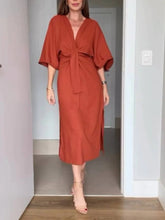 V-Neck Fashionable Casual Short Sleeve Slit Dress
