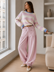 Ruched Mid Rise Wide Leg Jeans