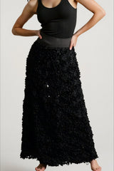Floral Applique Evening Maxi Skirt