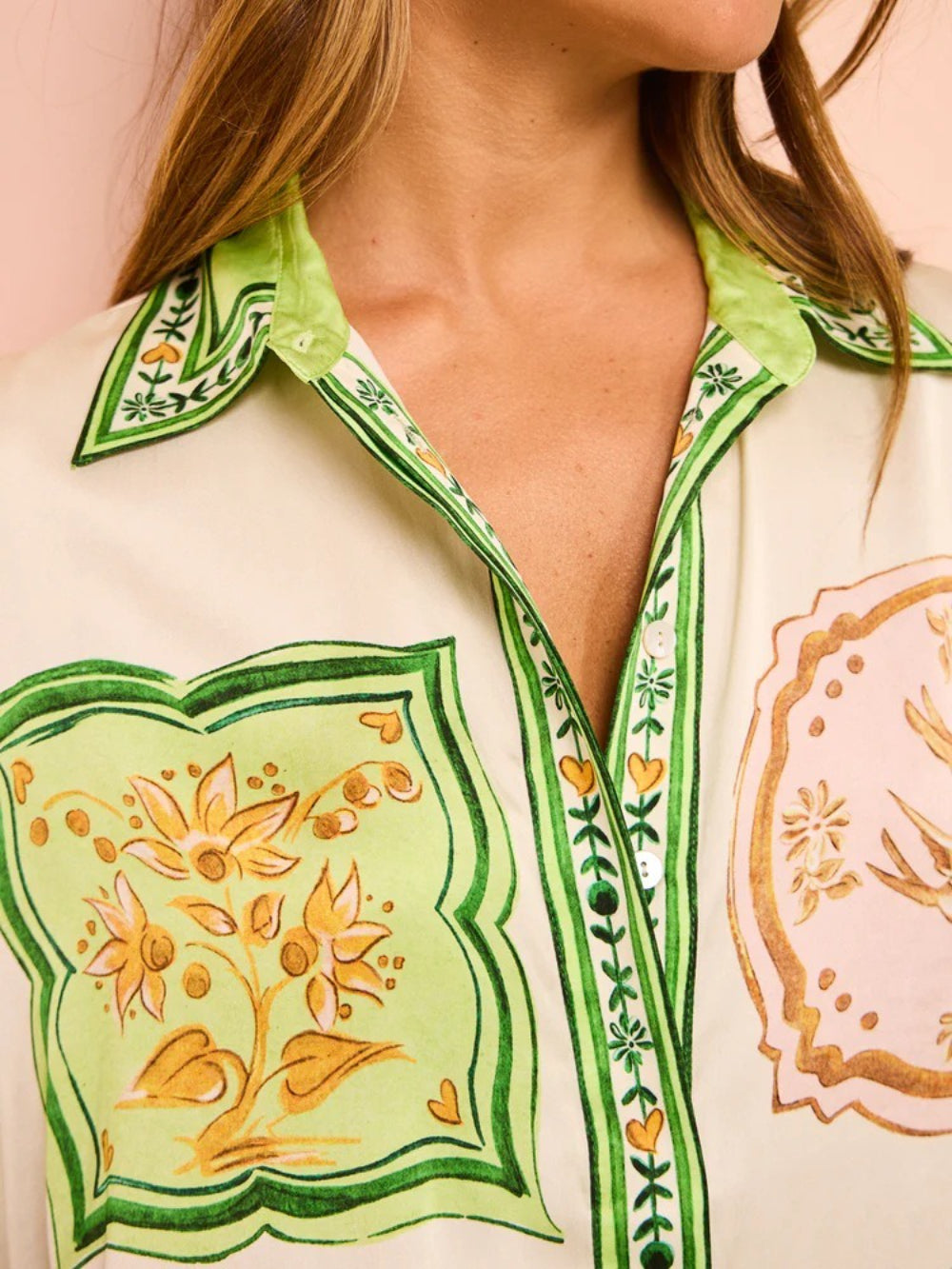 Cream Shirt and Shorts Ethnic Print Set