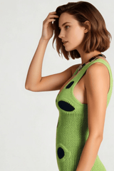 Knit Sleeveless Bodycon Polka Dot Fringe Maxi Dress