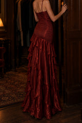 Satin Ruffle Trim Party Dress
