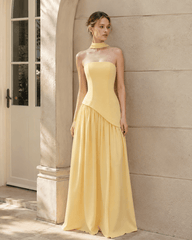 Solid Bustier High Slit Formal Dress