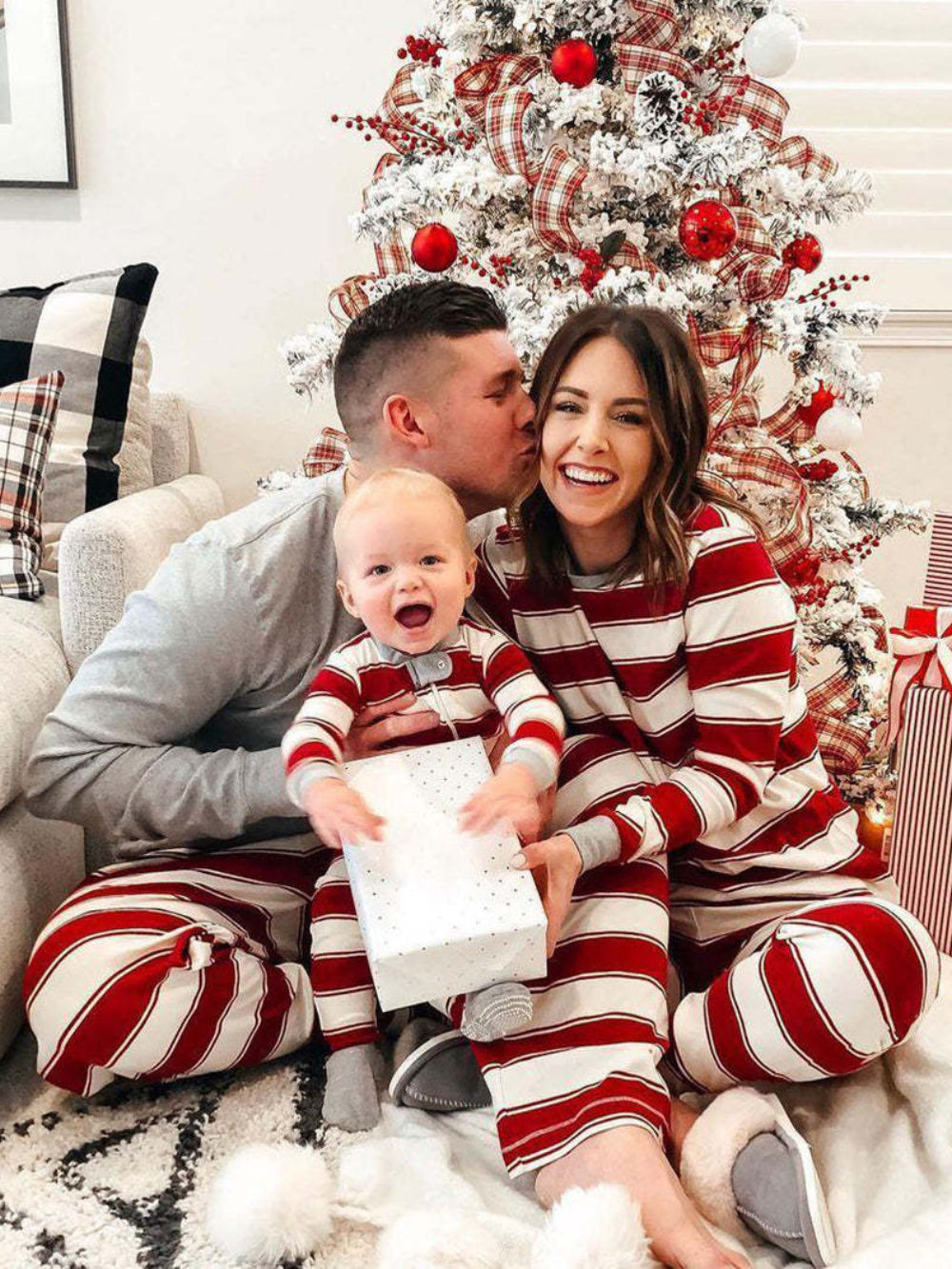 Red White Stripe Matching Pajamas