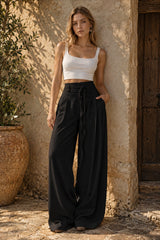 Chic High Waist Tie Slim Straight Pants