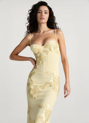 3D Applique Bone Pad Tie Back Solid Prom Dress