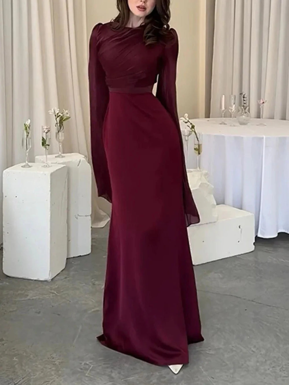 Chiffon Ruffled Sleeve Bodycon Dress
