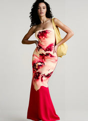 Sexy Bandeau Mermaid Floral Print Maxi Dress