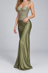 Chic Lace Trim Corset Top Satin Bodycon Skirt Sets