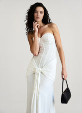 Chiffon Sash Strapless Fitted Maxi Dress