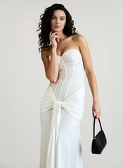 Chiffon Sash Strapless Fitted Maxi Dress