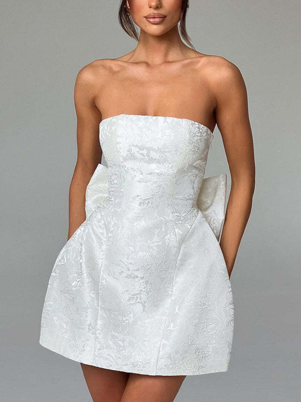 Chic Jacquard Bowknot Strapless Tube Dress