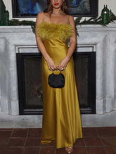 Delicate Satin Feather Neck Sling Dress