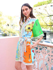 Playful Printed Button-Up Shirt Dress