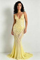 Sequin Mermaid V Neck Maxi Dress
