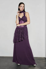 Lace Trim Sheer Waist Tie Cami Maxi Lace Dress