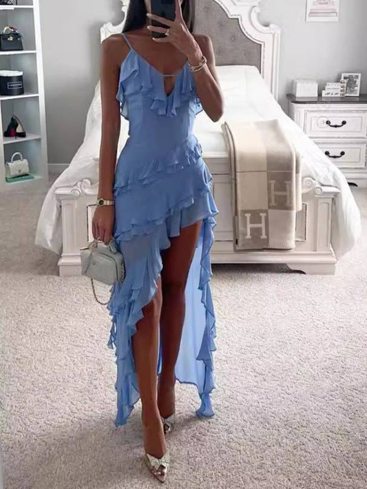 Irregular Ruffle Suspender Mini Dress