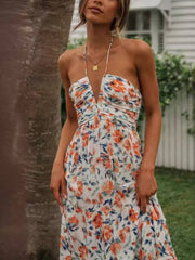 Chiffon V-Neck Sleeveless Flared Maxi Dress