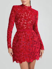Elegant Sophisticated Lace Detail Mini Dress