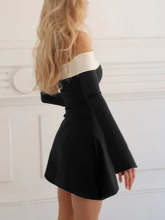Off-Shoulder Colorblock Short Dress