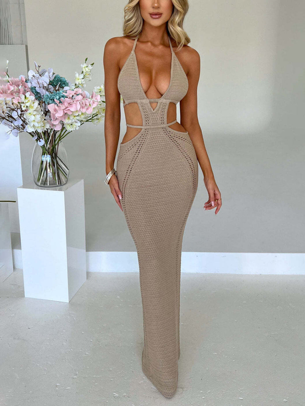 Backless Wrap Chest Midi Dress