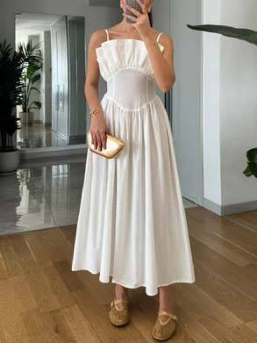 Chic Sexy Ruffled Cami Sweetheart Fitted Flared Dress