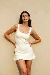 Square Neck Ribbed Knit Vacation Dress