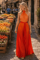 Ombre Halter Tie Back Sleeveless Vacation Dress