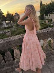 Sweet Wind Slim Print Neck A-Line Floral Dress
