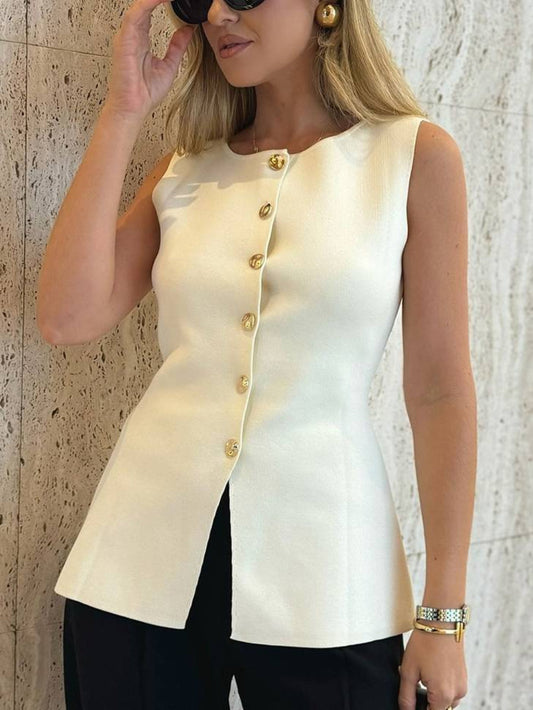 Knit Vest with Metal Buckle